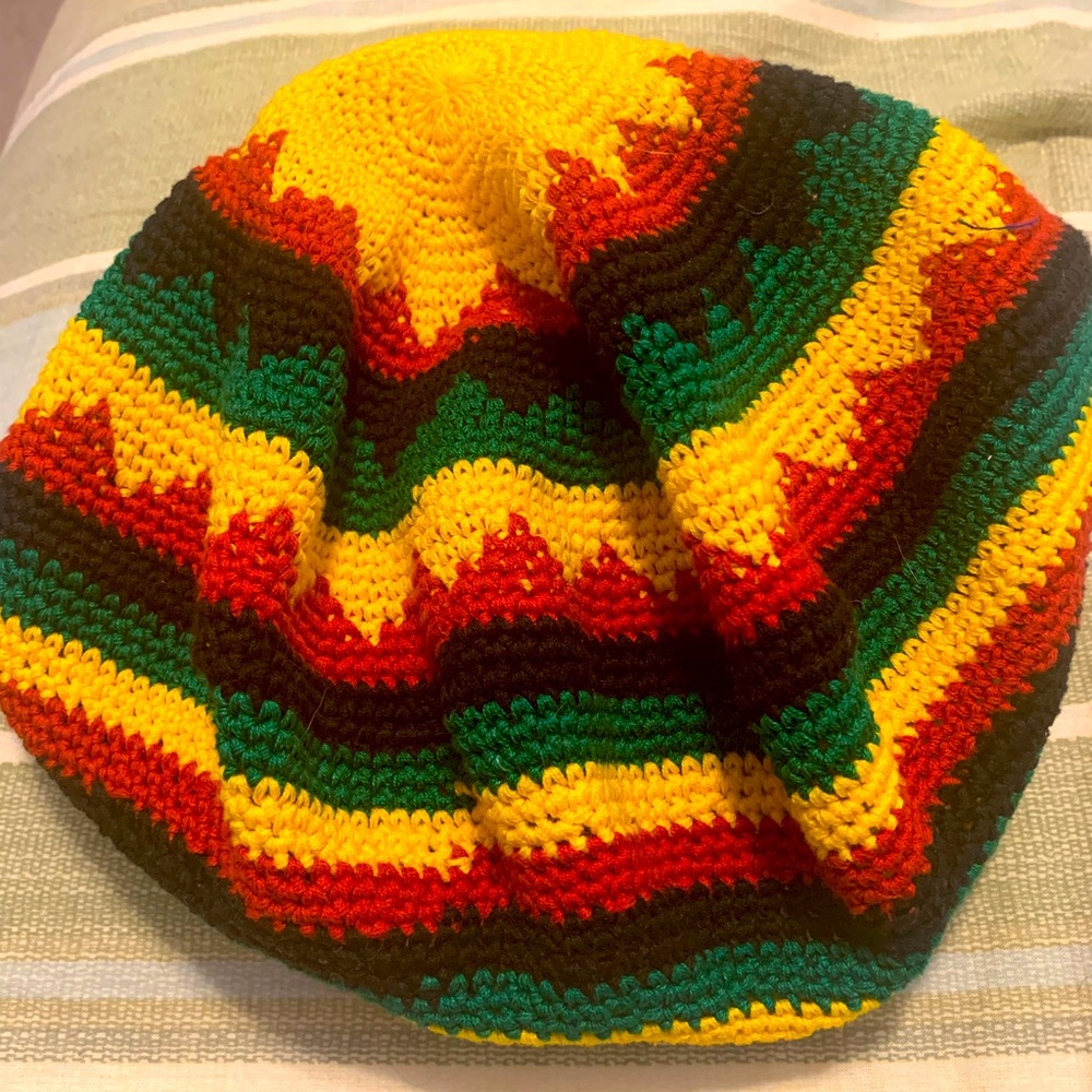Yellow and Green Striped Slouchy Beanie Hat